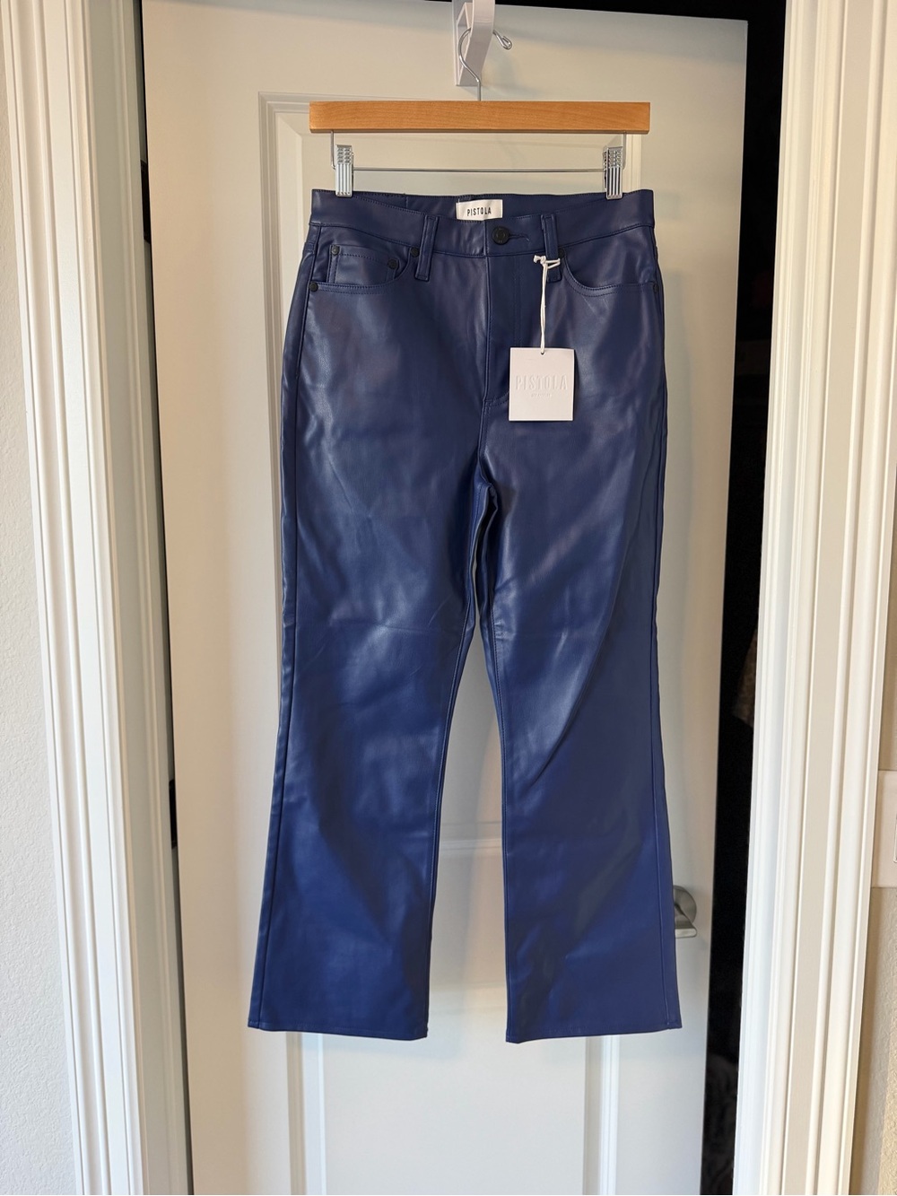 Pistola Lennon Electric Blue Crop Faux Leather Straight-Leg Pants